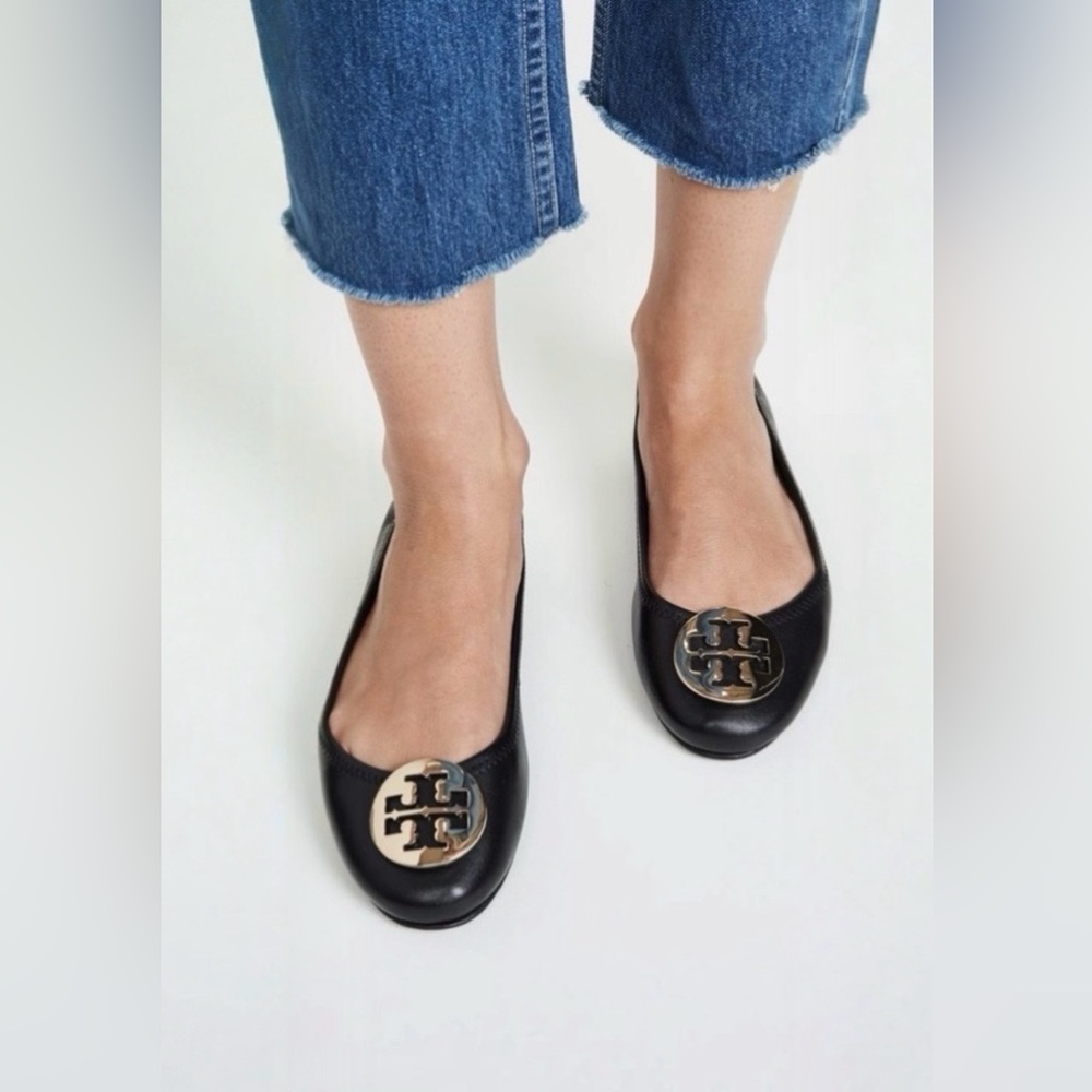 Tory Burch Black Leather Reva Ballet Flats Size 8